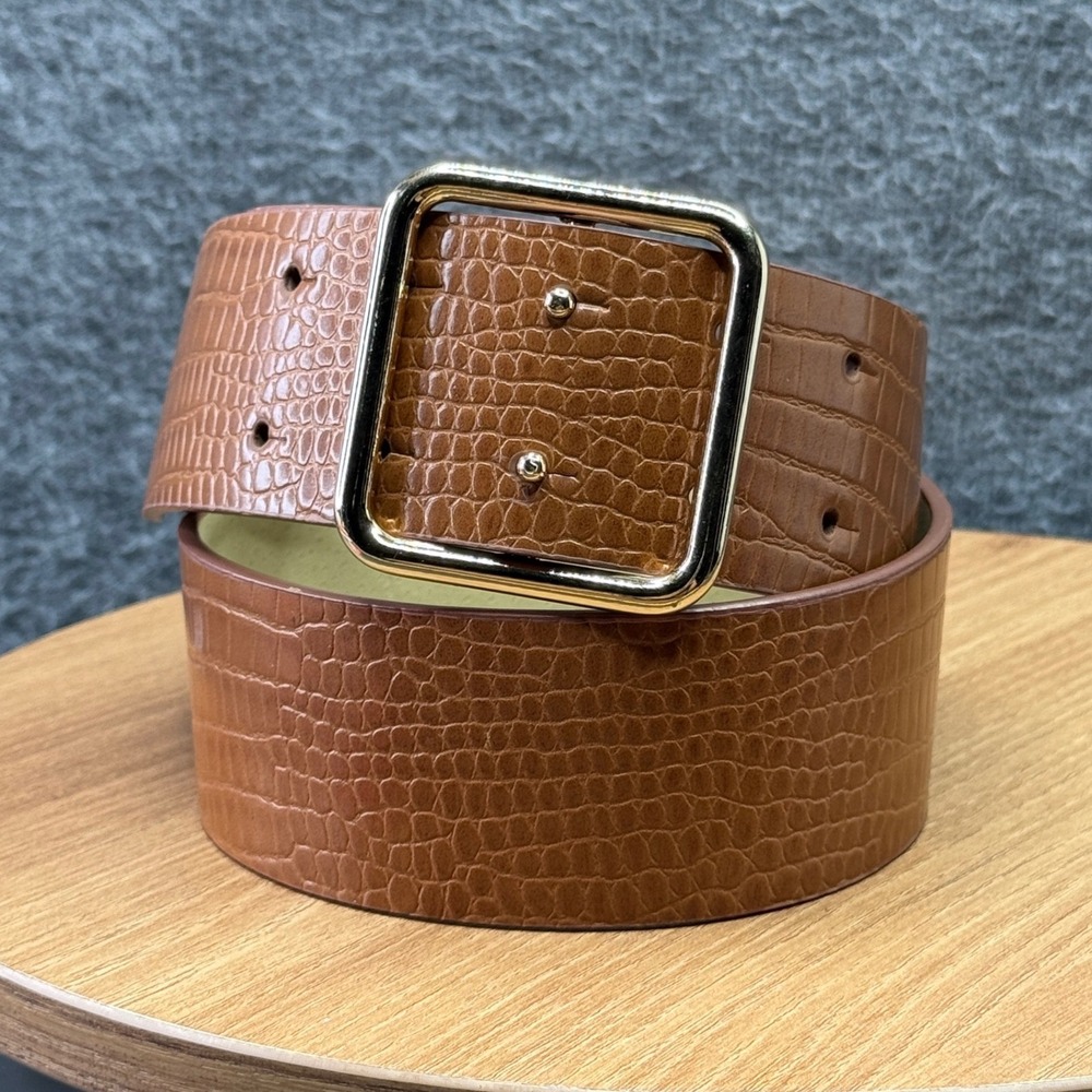 Target Womens Brown‎ Crocodile Embossed Faux Leather Belt Gold Buckle Size S